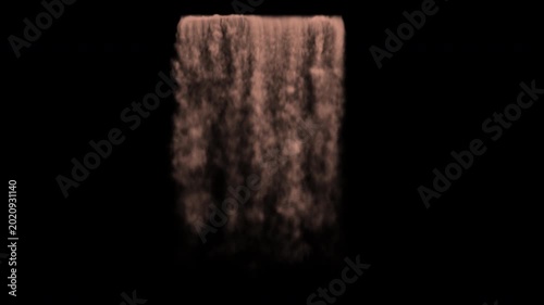 Curtain of reddish-brown sand particles cascades smoothly downward like a flowing waterfall against on alpha channel