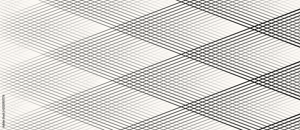 Φωτογραφία Diagonal straight line grid with gradient stroke weight from thin gray to bold black creating a perspective depth effect on white background, monochrome vector full-frame texture