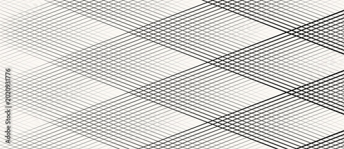 Diagonal straight line grid with gradient stroke weight from thin gray to bold black creating a perspective depth effect on white background, monochrome vector full-frame texture.