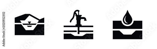 Foto Geology and resource extraction icons featuring ground layers water pump and dro