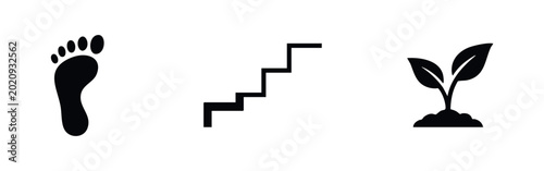 Tableau sur toile Set of progress and growth icons: a footprint, stairs, and a plant sprout