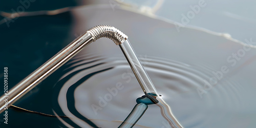 Metal Tube Partially Submerged in Water with Ripples