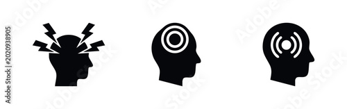 Tableau sur toile Headache and Migraine Icons: Head Pain, Stress, and Mental Discomfort