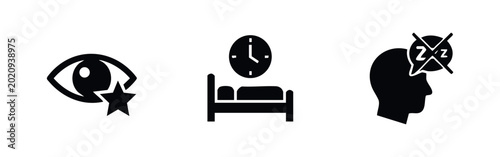 Foto Sleep Problems Icons: Insomnia, Eye Strain, and Restlessness
