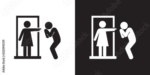 Canvastavla Conflict Silhouette Icon – Woman Pointing from Doorframe and Man Pleading in Bla