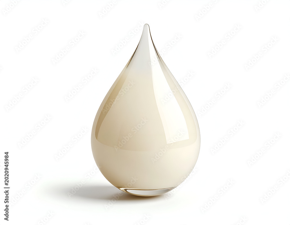 Fototapeta premium Pristine minimalist 3D digital rendering capturing a perfectly smooth glossy white milk or cream droplet.