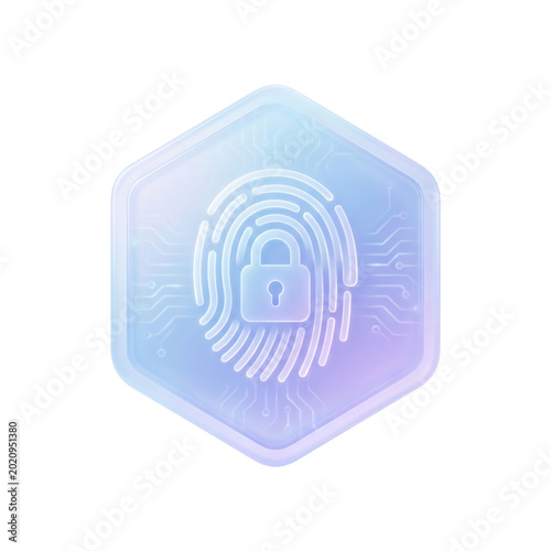 3D Fingerprint Security Icon With Digital Lock Symbol