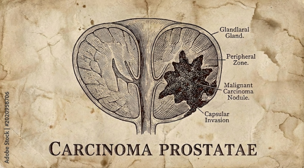 Obraz premium Vintage Medical Illustration Prostate Carcinoma Diagnosis.