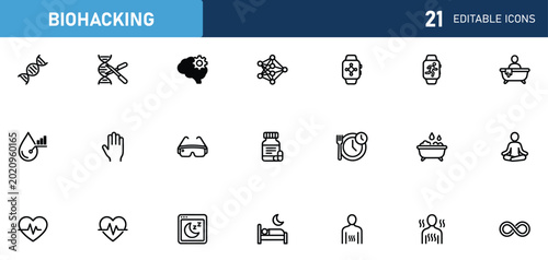 Obraz na płótnie Set of 14 outline icons related to biohacking