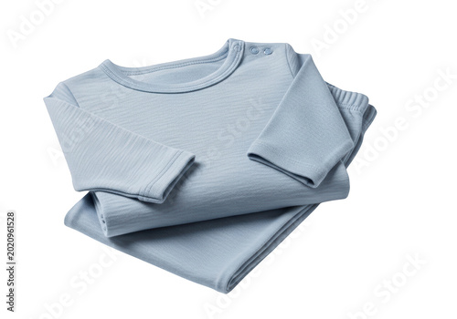 Folded baby longsleeved shirt and pants set in light blue color isolated on transparent background