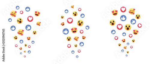 Bild auf Leinwand Rising Social Media Reaction Emojis and Like Icons on Transparent Background,  T