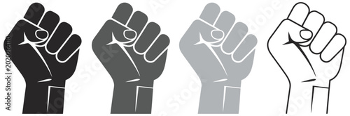 Obraz na plátne Clenched fist illustration collection featuring powerful monochrome styles, symb