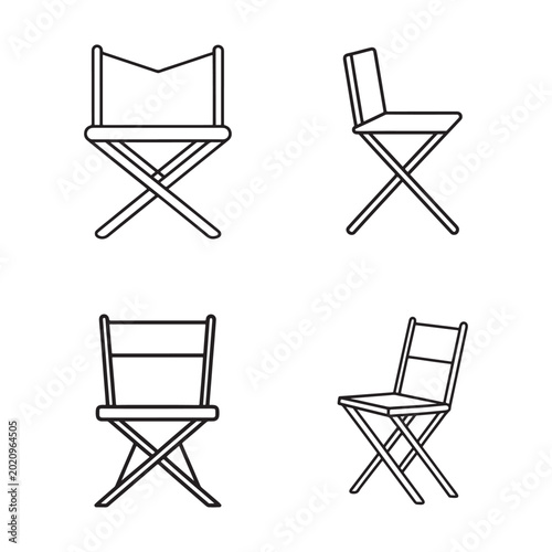 Four director chairs in different angles and positions  isolated on white background