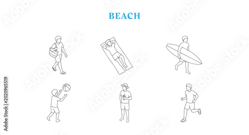 Obraz na płótnie Beach People Architectural Human Scales Set – Isometric Figures for Coastal Plan