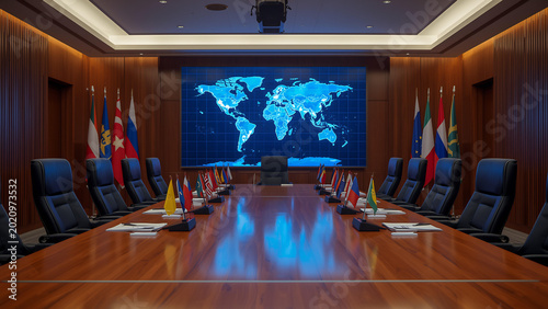 Global leaders meet at conference table