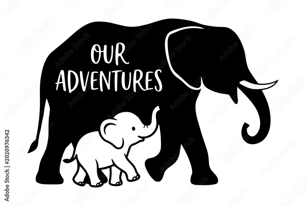 Obraz premium Elephant Family with Cute Baby Silhouette Vector Illustration EPS