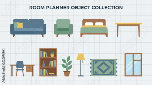 Quadro su tela Collection of modern furniture and home decor objects for room planning