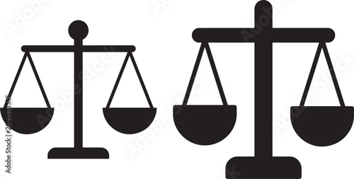 Fotografi Two black silhouette balance scales icon on white background