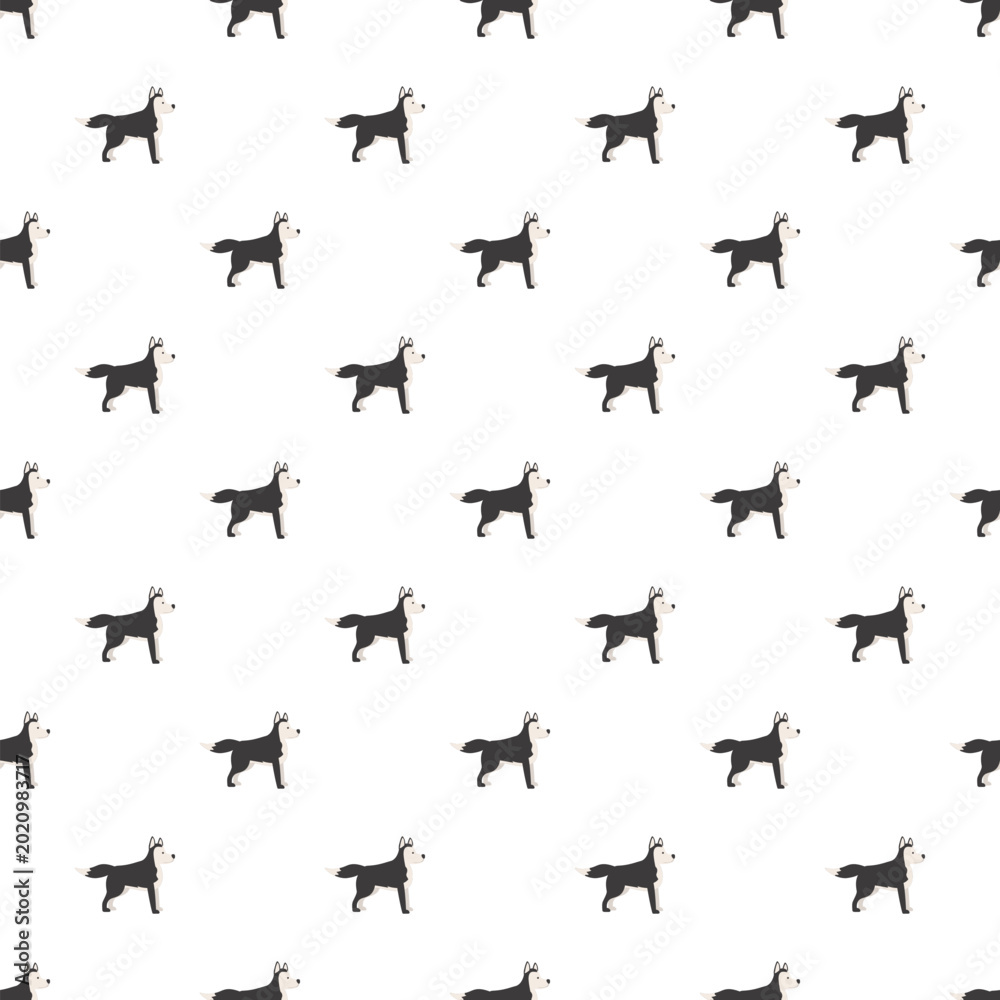 Fototapeta premium Repeating husky dog illustrations creating a cute animal pattern