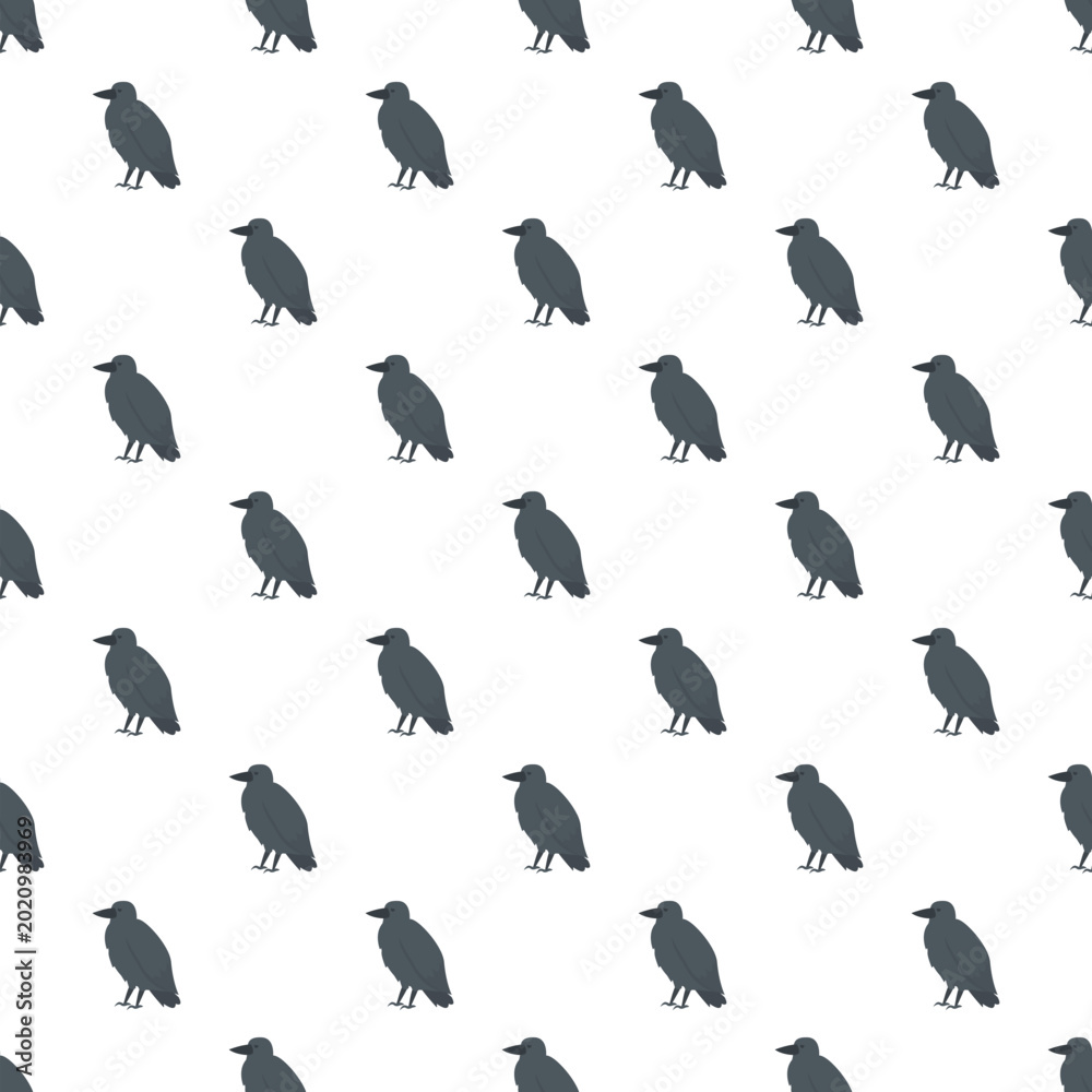 Fototapeta premium Black crow birds standing in a repeating seamless pattern