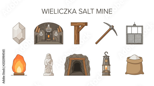 Vászonkép Wieliczka Salt Mine Collection of Icons and Symbols.