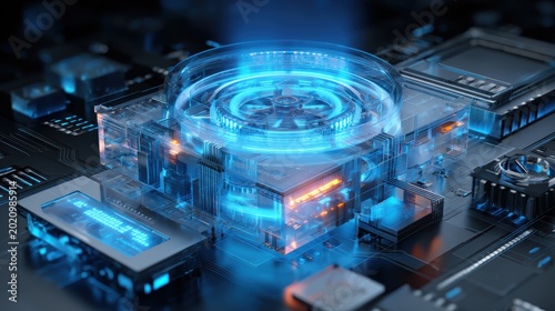 Futuristic Semiconductor Cooling System With Transparent Fan Module.
