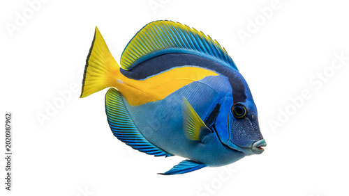 Fotografie A vibrant tropical blue tang fish surgeonfish swimming peacefully showing bright