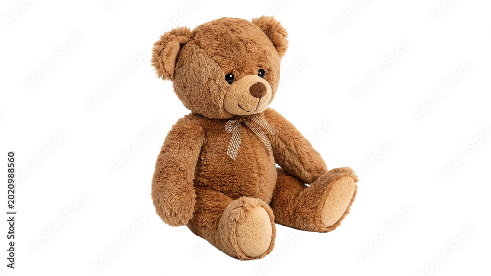 Αυτοκόλλητο A cute soft fluffy brown teddy bear plush toy sitting calmly for kids nursery is