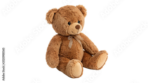 Tableau sur toile A cute soft fluffy brown teddy bear plush toy sitting calmly for kids nursery is