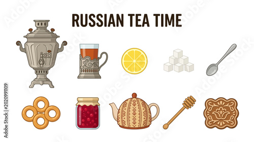Photos Traditional Russian Tea Time Elements Collection.