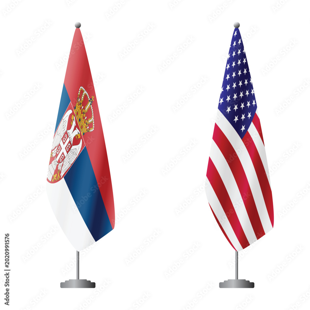 Φωτογραφία Serbia and United States flags on flagpoles for official ceremonies and meetings
