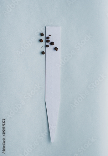 Billede på lærred Black and allspice peppercorns on paper perfume blotters