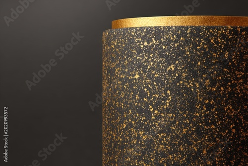 Close-up of a Textured Cylindrical Object with a Gold Rim.
