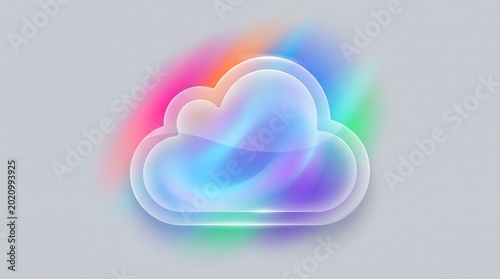 Premium Glassmorphism Cloud Icon: Abstract Colorful Tech Asset.