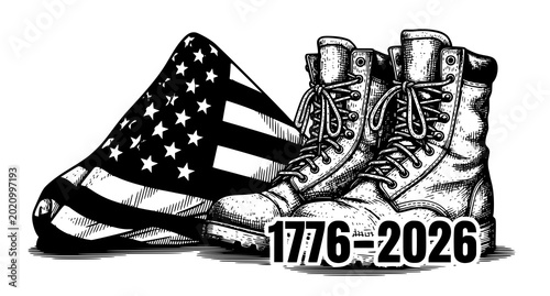 Military boots and american flag usa bicentennial 1776-2026 lace