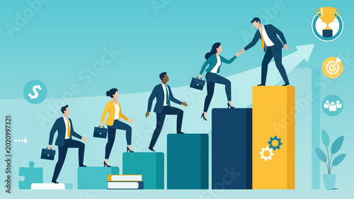 Leadership. Business Career Growth and Teamwork Success.  Concept vector Illustration