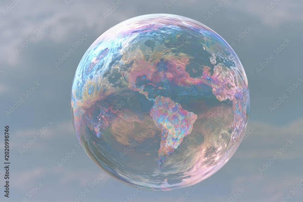 Fototapeta premium Fragile World concept, soap bubble as Planet Earth, fragile environmental concept