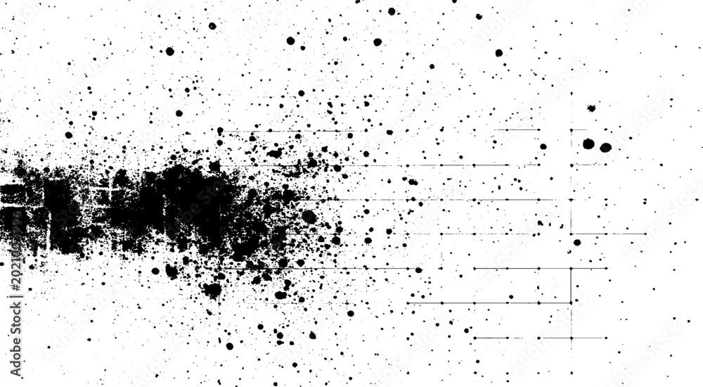 Fototapeta premium Distressed monochrome overlay for graphic design. Asymmetric black paint splatter background design