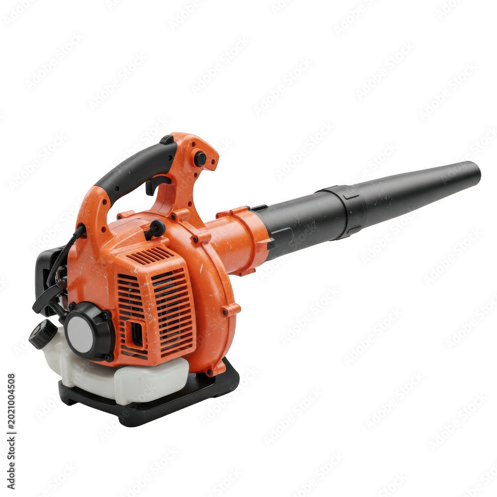Naklejka premium Orange and black leaf blower machine professional gardening tool on transparent background