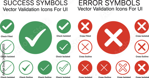 Tableau sur toile Success tick and error cross symbol set validation icons vector