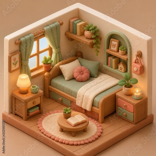 Cozy Miniature Bedroom Diorama with Clay Art Style