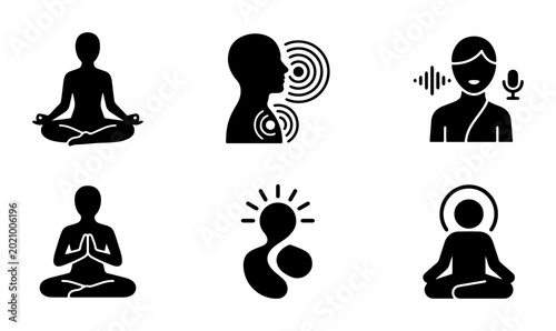 Tableau sur toile Mindfulness Meditation Icons, Yoga Poses, Inner Peace Symbols, Spiritual Enlight