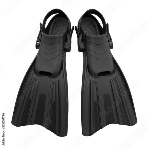 Pair of black swim fins photorealistic render on transparent background high quality