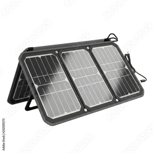 Foldable solar panel for camping and outdoor use on transparent background