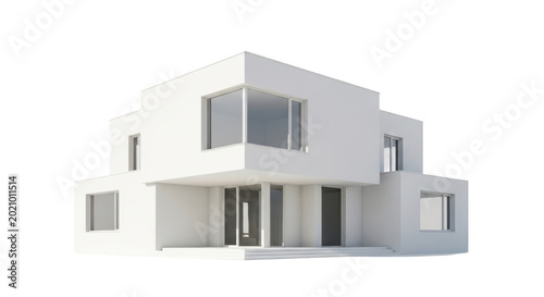 Contemporary cube house architecture white building model on transparent background high quality