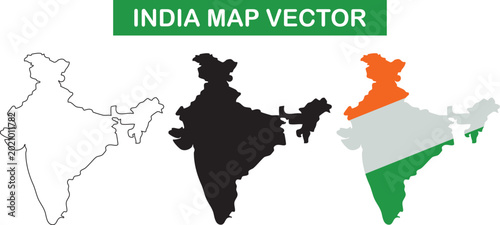 India map outline in flag colors with regional silhouettes
