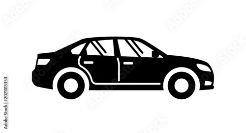 Fotografie Black Silhouette of a Sedan Car with Doors Open.