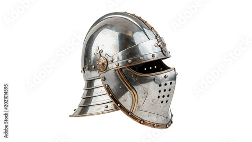 Tableau sur toile An antique iron knight helmet armor piece from the medieval era isolated on tran