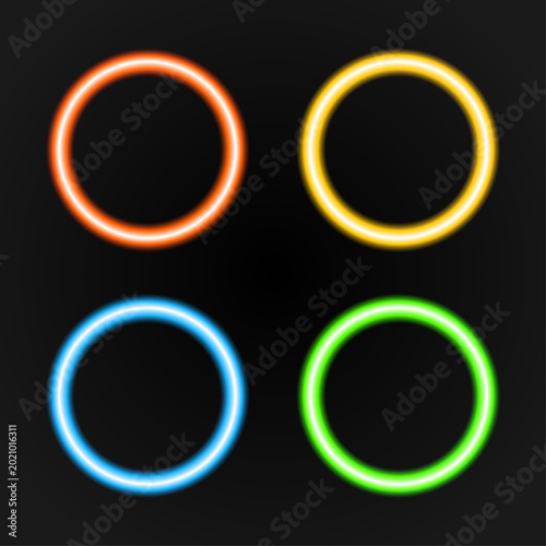 Tableau sur toile Abstract Neon Glowing Circle Rings Vector Set