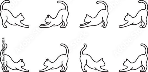 Foto Feline stretching routine collection showing various cat body movements